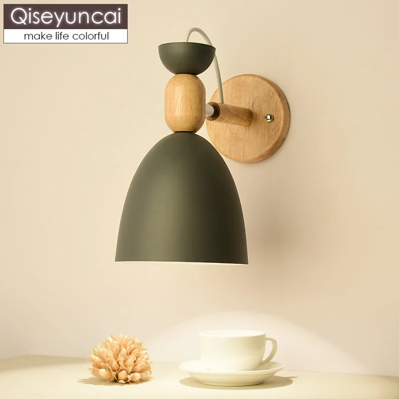 

Qiseyuncai 2019 Nordic wood color wall lamp simple modern macaron living room corridor bedroom bedside lighting free shipping