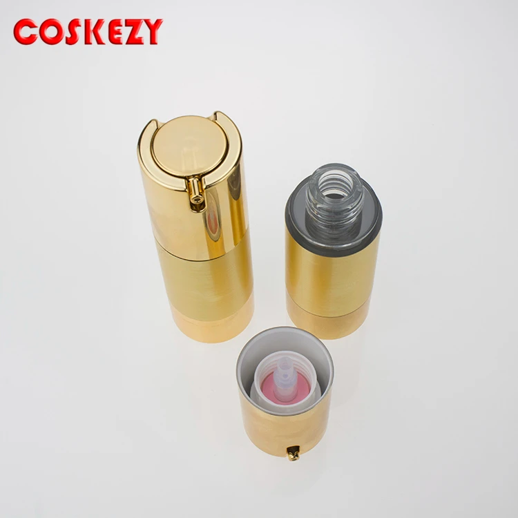 Shape round metal bottle with airless bottle pump 30ml, 1 o z UV aluminum Vacuum bottle silver and gold for