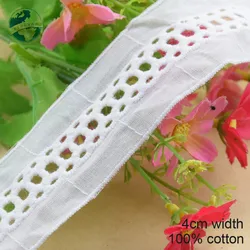 4cm Width White Pure Cotton Embroidery Lace Sewing Ribbon Fabric Guipure Diy Trims Warp Knitting DIY Garment Accessories#3660