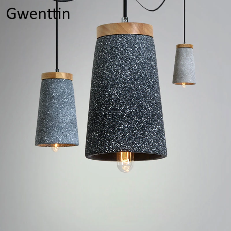 

Vintage Cement Pendant Lights Modern Wood Led Hanging Lamps for Dining Room Kitchen Light Fixtures Industrial Lamp Loft Decor