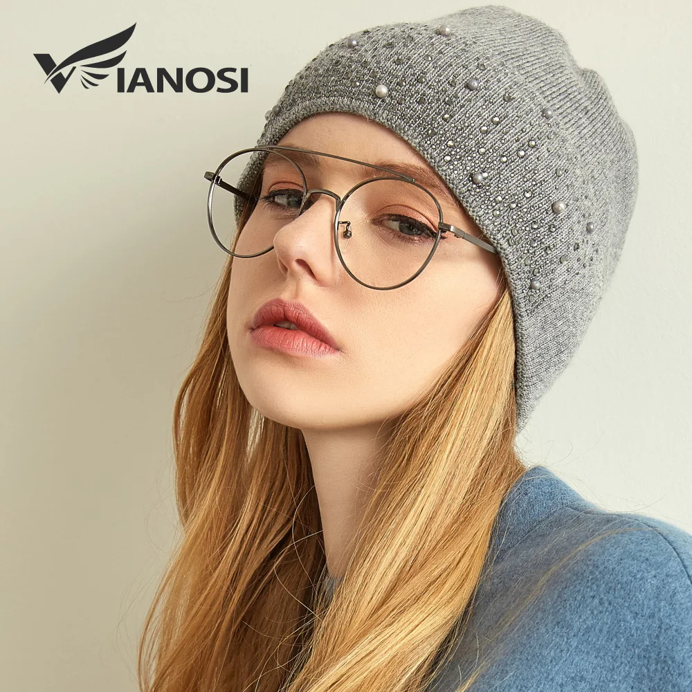 VIANOSI Knitted Winter Hat Women Thick Female Beanies Warm Cap Rhinestone Pearl Wool Hats for Women