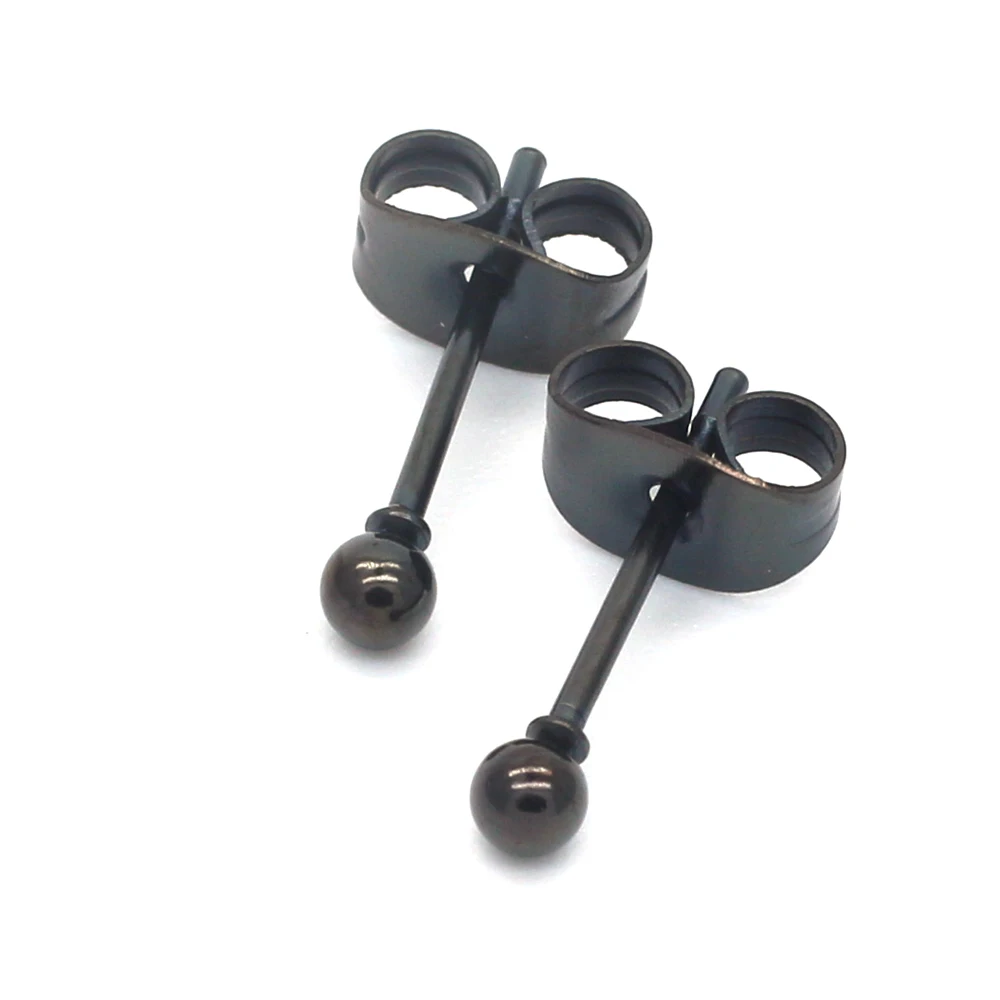 Black Small Balls 2mm to 8mm Stud Earrings 316l Stainless Steel IP Plating No Fade Allergy Free