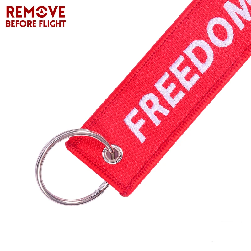 1PC Remove Before Flight Freedom Keychains for Motorcycle Red Embroidery Key Ring Chain for Aviation Gifts Jewelry llavero OEM