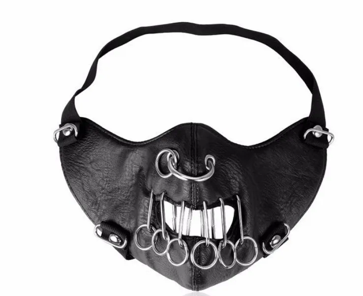 Thời Trang Punk Hông Hợp Khẩu Trang Lớn Vòng Đinh Tán Đen Bằng Da PU Thanh Diễn Sân Khấu Mặt Nạ Đá Nam Nữ unisex Khẩu Trang