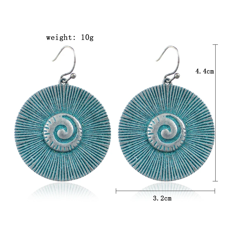 GDHY Antique Bronze Copper eddy Round Round Drop Earrings For Women Boho Spiral Texture Disc Water Ripple Dangle Hanging Earring