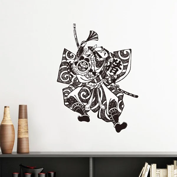 

Japan Traditional Culture Samurai Sword Fan Line Drawing Japanese Style Wall Sticker Art Decals Mural Wallpaper for Room Decal