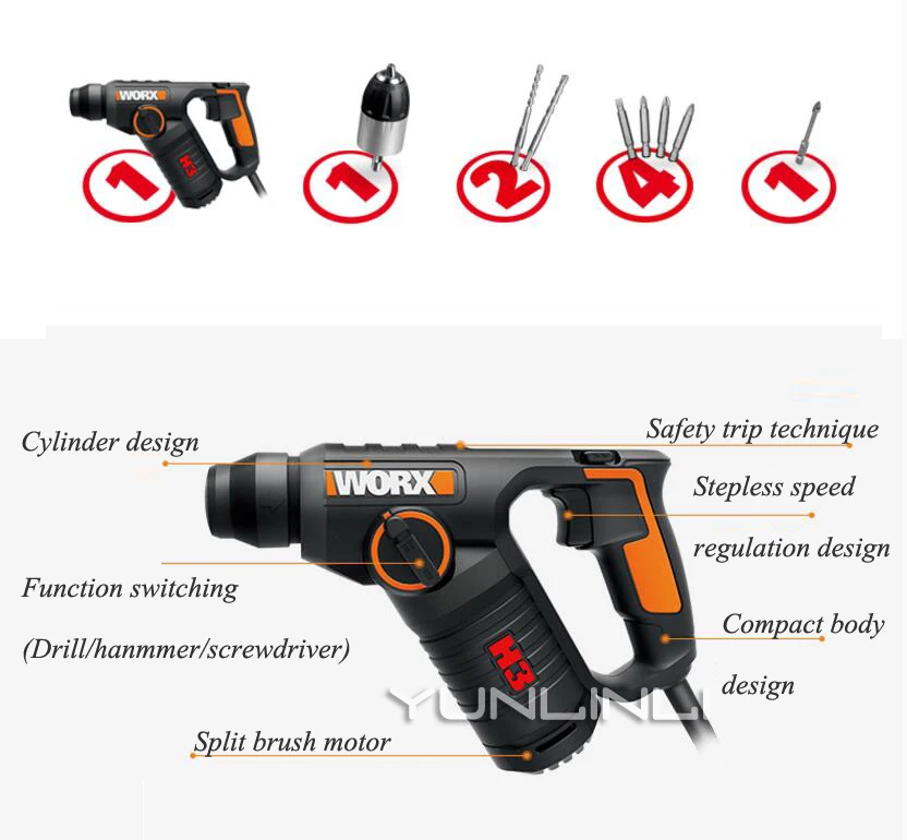 Multi-função de Martelo Elétrico Da Broca Ferramenta WX346 Parede De Concreto Furadeira de Impacto Elétrica do Agregado Familiar