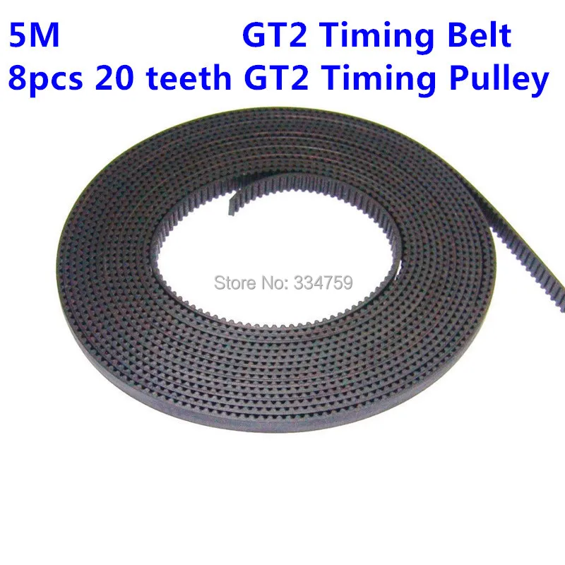 

Free Shipping 3d printer parts : 8pcs 20 teeth GT2 Timing Pulley + 5M GT2 timing Belt for Rostock Mendel Reprap