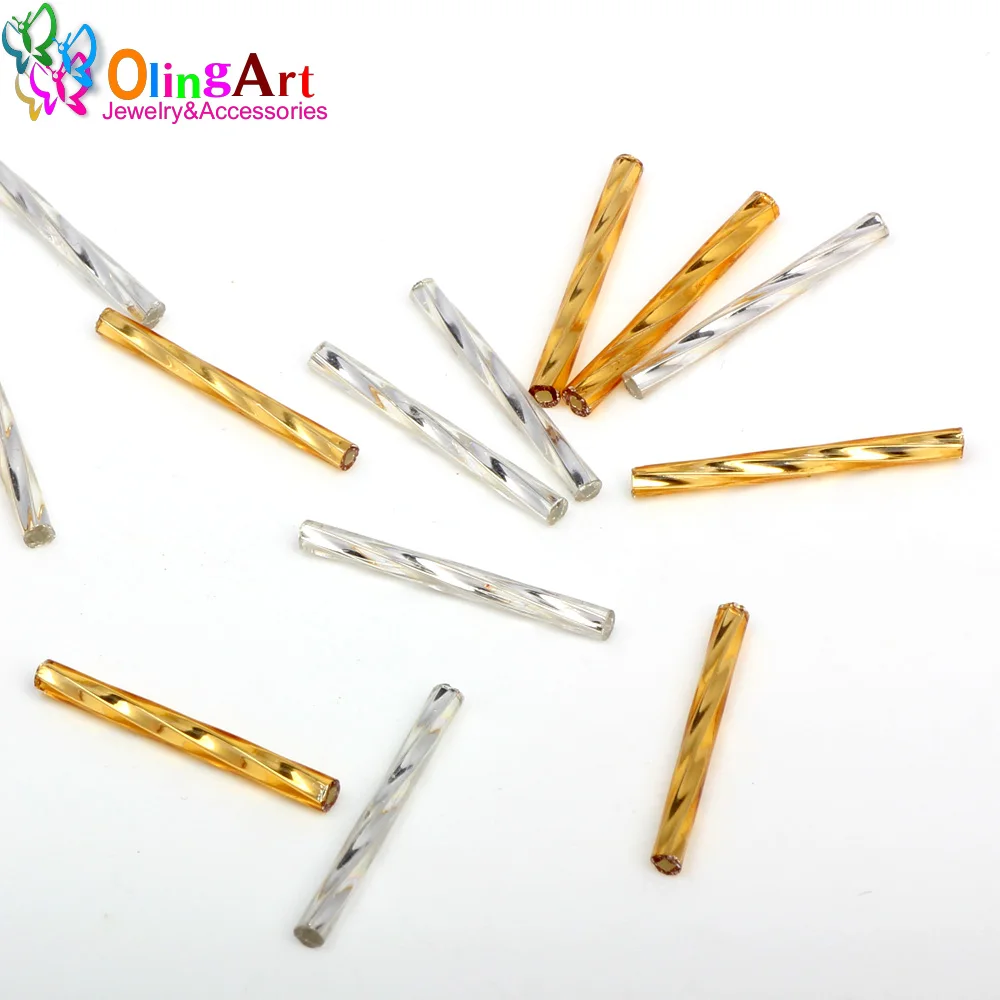 OlingArt Gold and Silver Color Tube 2.5x25mm 45g/lot Twist Tube Glass Seed Beads DIY Accessory Necklace Jewelry Making