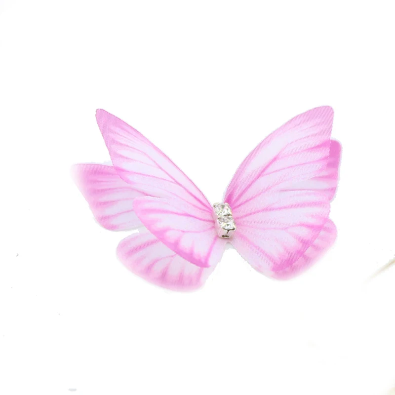 Mariposa de tul de doble capa con diamantes de imitación, accesorios para el cabello DIY, fabricación de horquilla, simulación de gasa, adornos hechos a mano