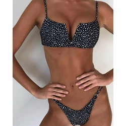 V-Bar Underwired Polka dot Bikini 2024 Women Ribbed swimsuit female Push up String swimwear Sexy Micro Bikini set bathing suit