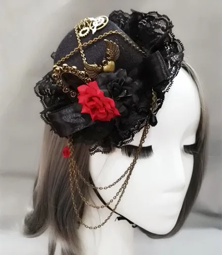 Steampunk Victorian Vintage Gears Fedoras Chain Mini Top Hat Handmade Gothic Hats for Girls