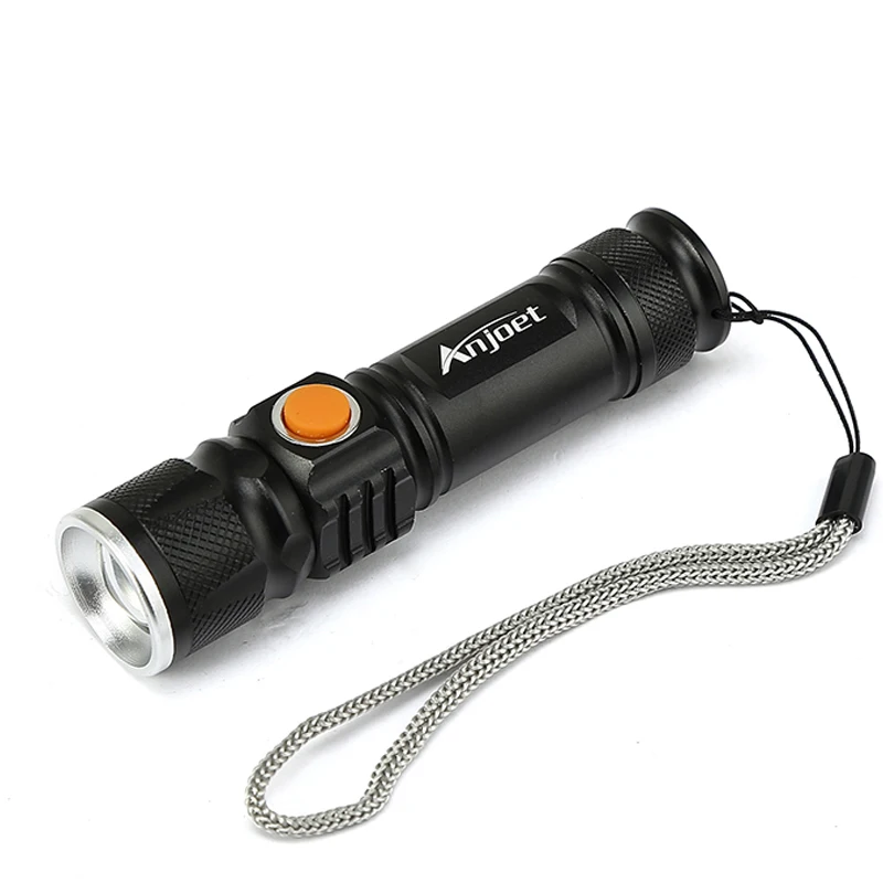 Anjoet USB Flashlight Handy Rechargeable LED Torch Light Hunting Mini USB LED Lanterna 3 Modes Zoomable Torch for Camping