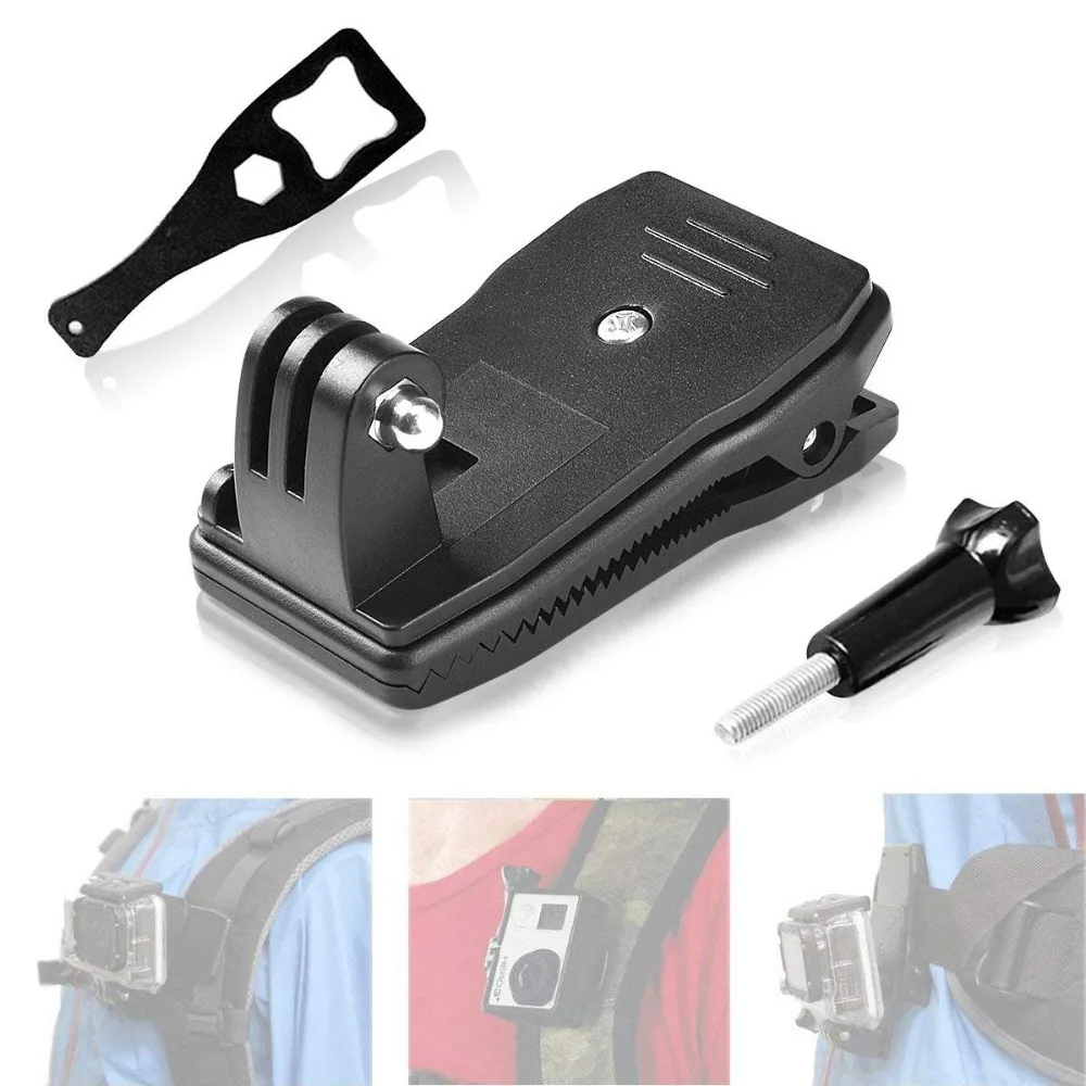 Action Camera Clamp Mount 360 Degree Rotary Clip Clamp Backpack Mount Rec-Mount Compatible with GoPro Hero 7 6 5 4 /Session 3+ 3