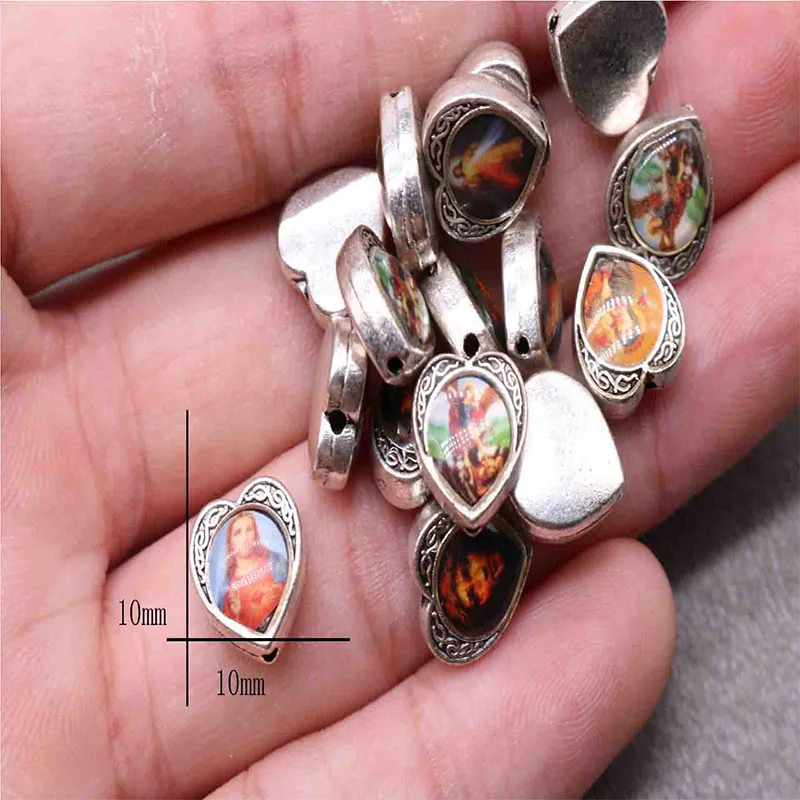 Religion sac Christ Alloy Hole Beads Rosary Heart Icon Jesus Bracelet Medal Jewelry Accessories, Cheap Religious Medal Charm