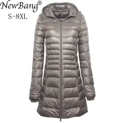 NewBang-Chaqueta de plumón ultraligera para mujer, abrigo largo con capucha, talla grande, 7XL, 8XL, Invierno