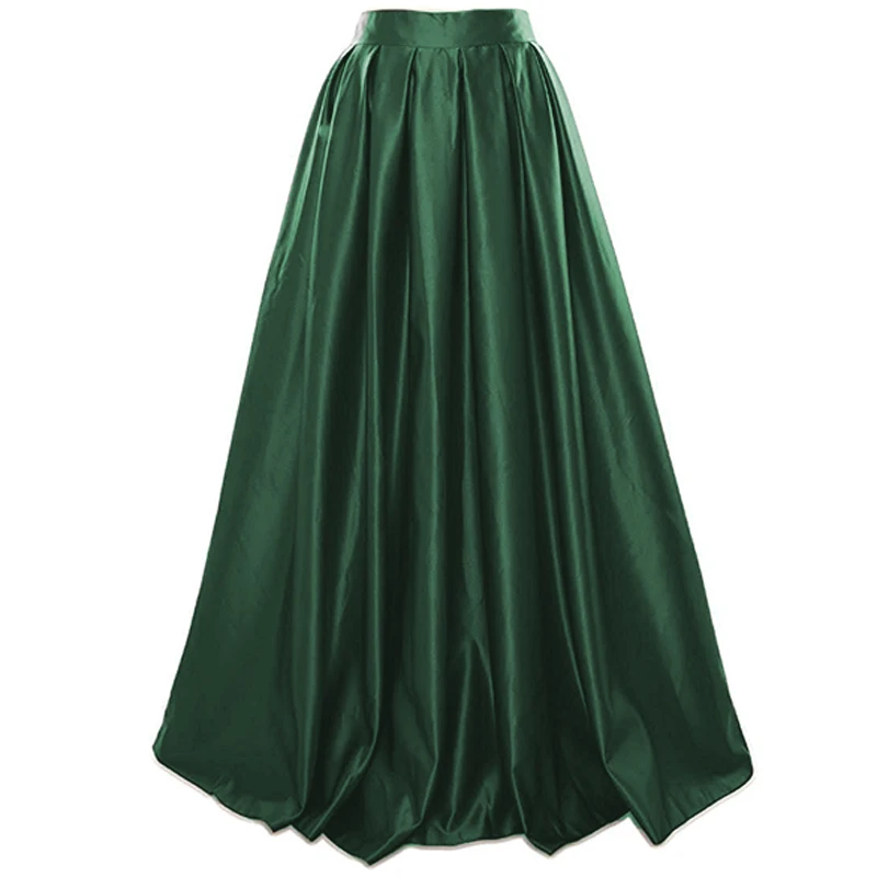 Vintage Emerald Green Long Skirts 2017 Zipper Custom Made Modest Black Satin Long Women Skirts High Quality Zipper Pleat