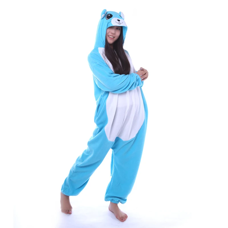 Kigurumi Unisex blue Mouse Onesies Sleepsuit Adult Pajamas Cosplay Costume Sleepwear Jumpsuit Christmas Party Clothing Pyjamas