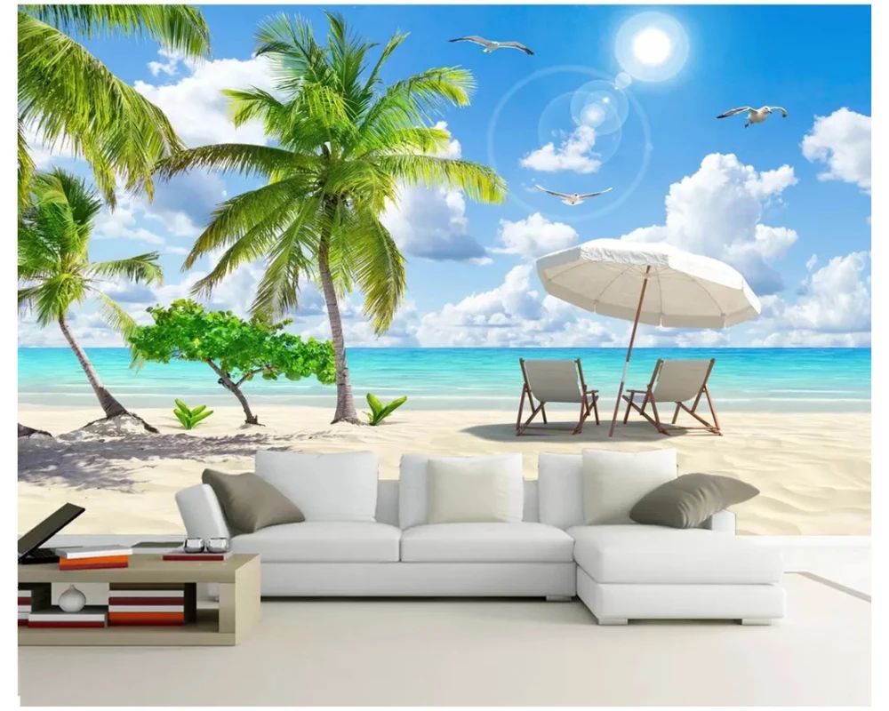 

Beibehang модная декоративная роспись настенная бумага морской пейзаж кокосовая пальма пейзажная живопись гостиная фон 3d обои