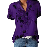 Elegant women's shirt printing large size casual shirt fashion V-neck short-sleeved shirt blouse 5