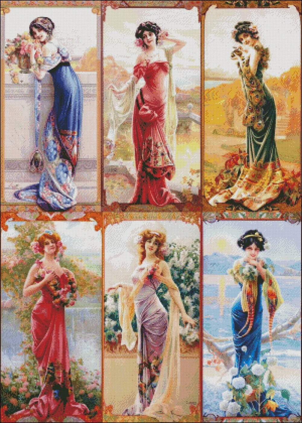 Needlework for embroidery DIY French DMC High Quality - Counted Cross Stitch Kits 14 ct Oil painting - Six Ladies