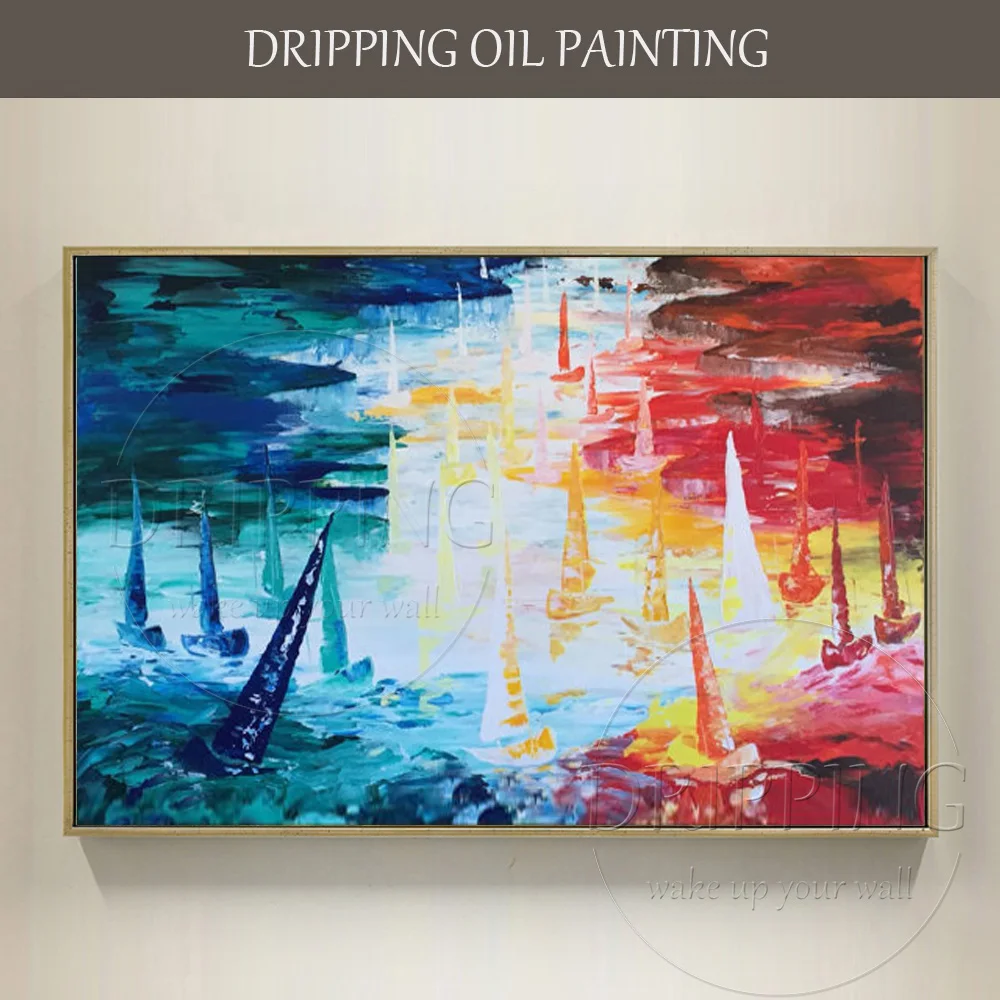 

Pure Hand-painted High Quality Abstract Boats Landscape Oil Painting on Canvas Lovely Wall Art Abstract Seascape Oil Painting