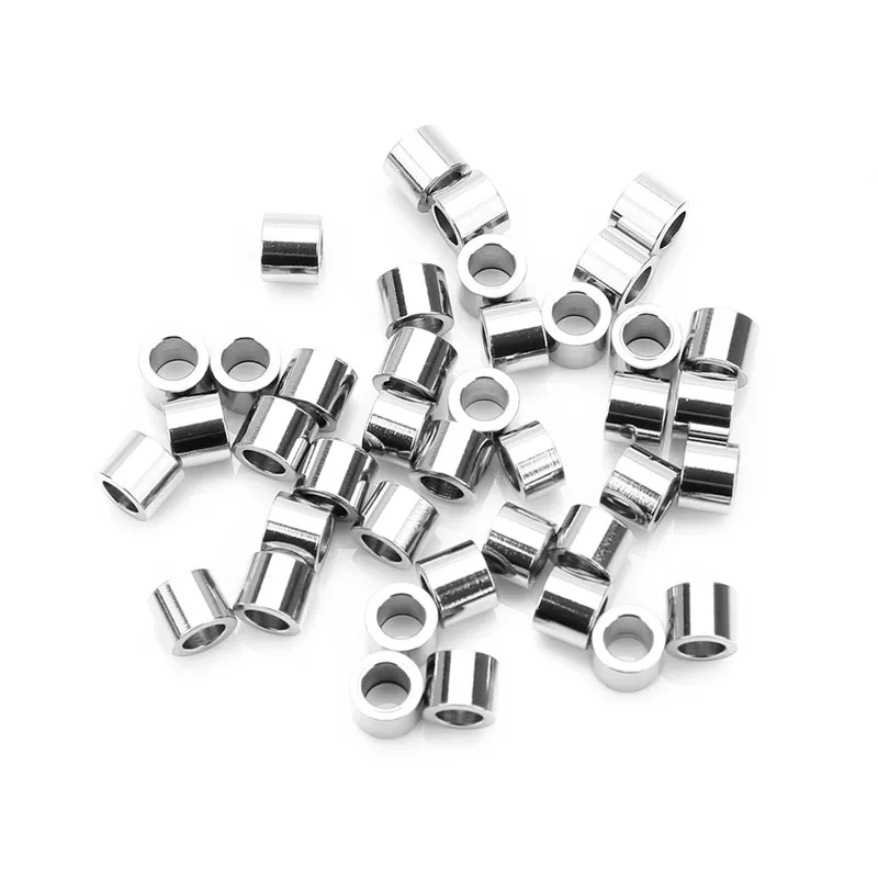 SAUVOO 20pcs/lot Stainless Steel Short Tube Spacer Bead with 3.2mm Big Hole for DIY European Jewelry Making Accessories Supplier