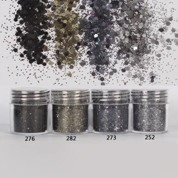 Nail 1 Jar/Box 10ml 3D Nail 4 Mix Smoke Black Mix Nail Glitter Powder Sequins Powder Manicure Nail Art Dust Decoration 4-18