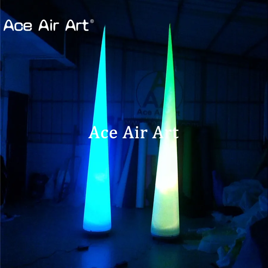 3m H Inflatable Cone Straight Pillars with Colourful LED Spotlight for Party Decoration