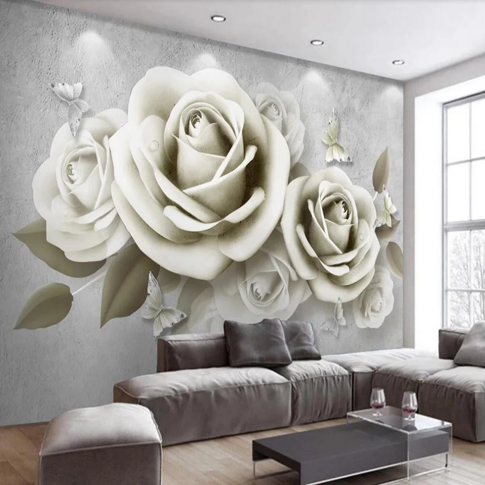 

Custom 3D mural wallpaper modern minimalist embossed 3D stereo rose TV sofa background wall painting