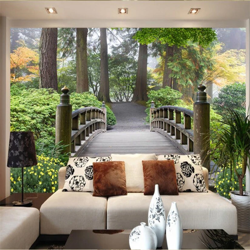 wellyu  papel de parede para quarto Custom wallpaper  Park wooden bridge 3D landscape background painting  3d wall murals