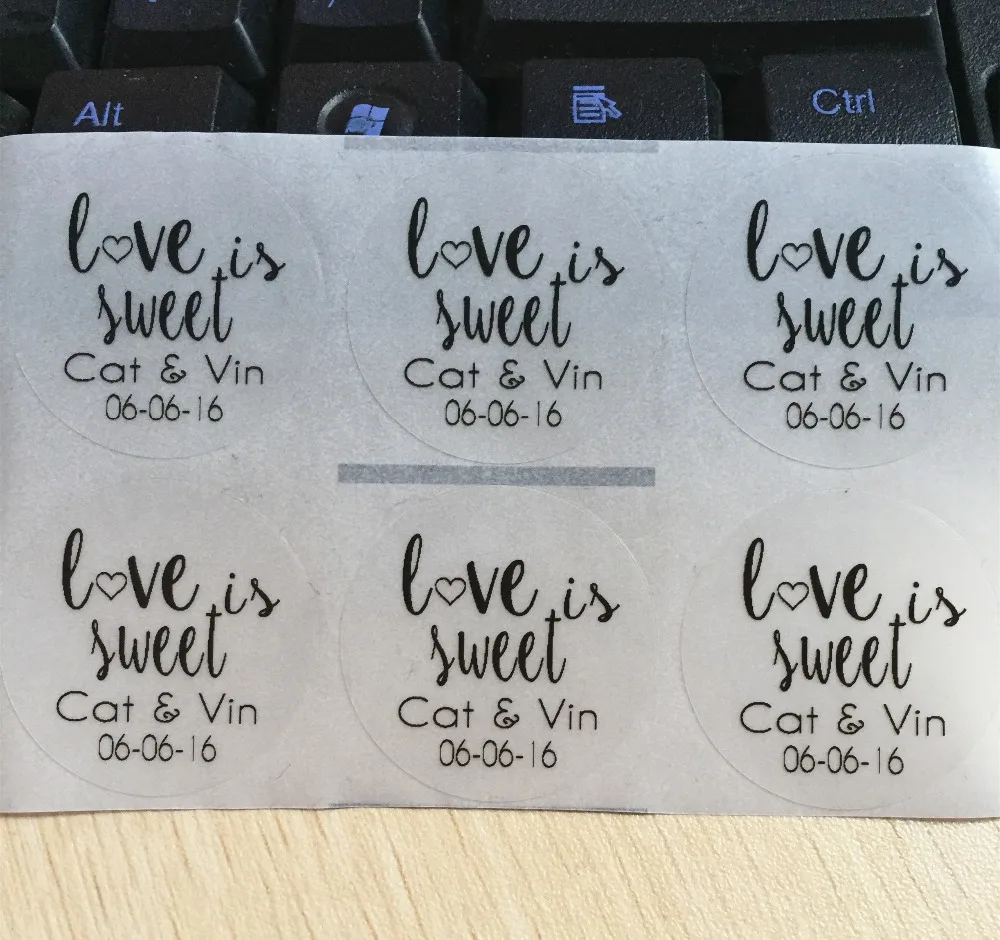 90pcs 3cm custom Personalized clear Wedding Love is Sweet Stickers Invitation Envelope Seal white text label