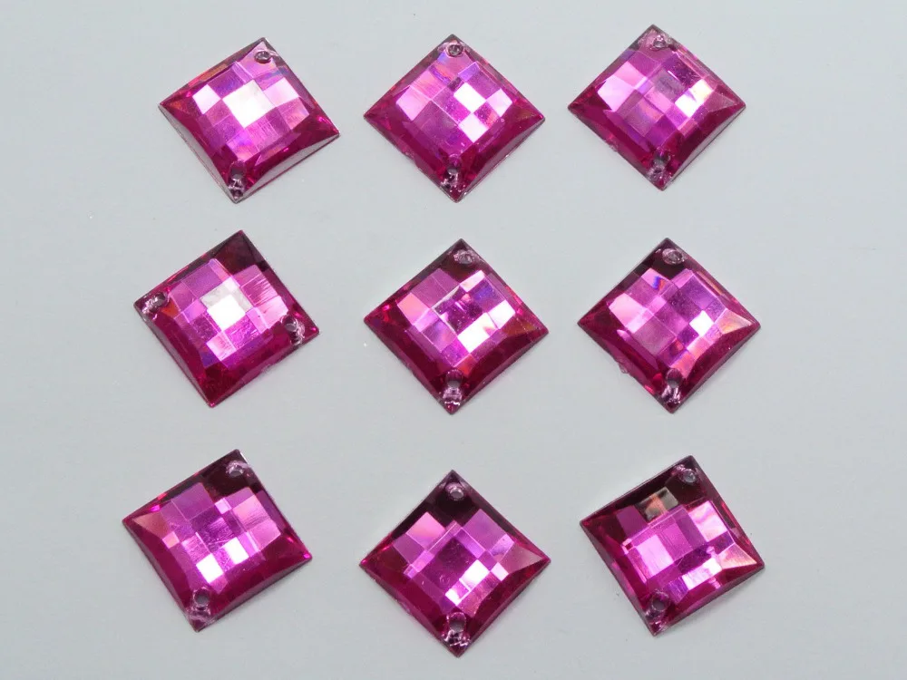 

100 Hot Pink Flatback Acrylic Square Rhinestone Button 14mm Sew on bead
