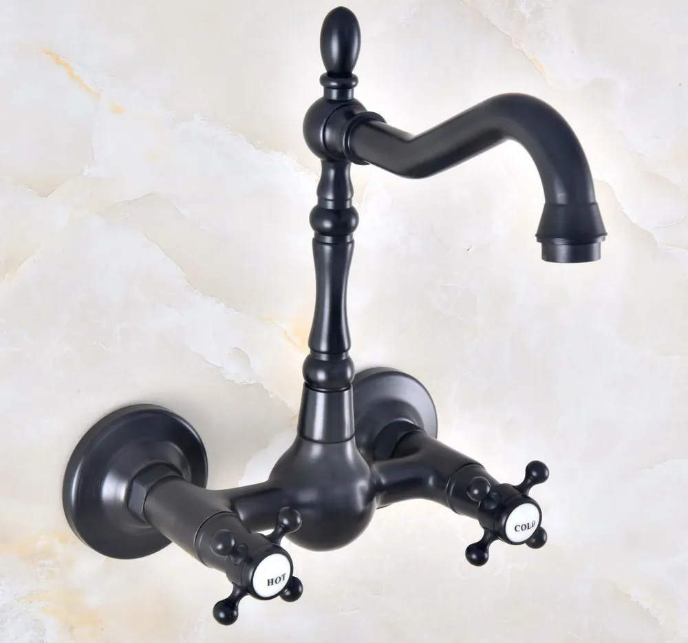 Basin Faucet Wall Mount Bathroom Sink Faucet Dual Cross Knobs Swing Spout Mixer Tap Knf471