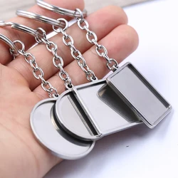 reidgaller 2pcs stainless steel key ring handmade metal key chain glass cabochon keychain base setting diy jewelry findings