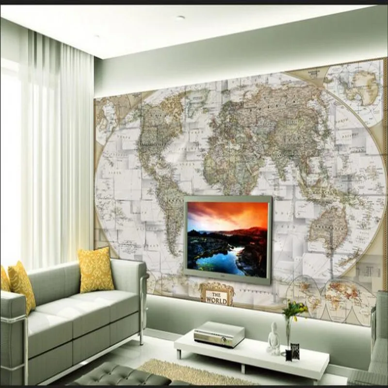 

wellyu Custom large - scale murals 3D stereo murals world map TV backdrop non - woven wallpaper papel de parede para quarto