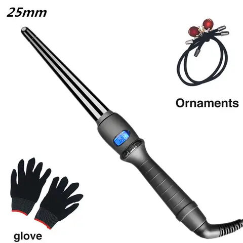 Modelador de cachos cônico LCD com revestimento cerâmico, formato de cone de flor de pêra, elétrico, para cabelos cacheados