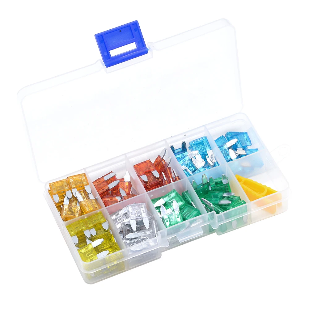 120pcs/lot Car Truck Small Size MINI Blade Fuses 5A 10A 15A 20A 25A 30A AMP Plastic Box Assortment with Clip