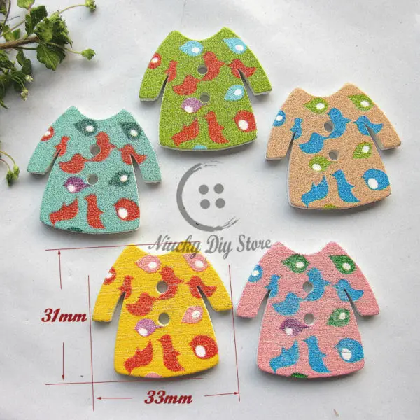 Craft accessories 100pcs mixed color doll skirt shape wooden buttons for craft child toy scrapbooking accessories 33mm*31mm