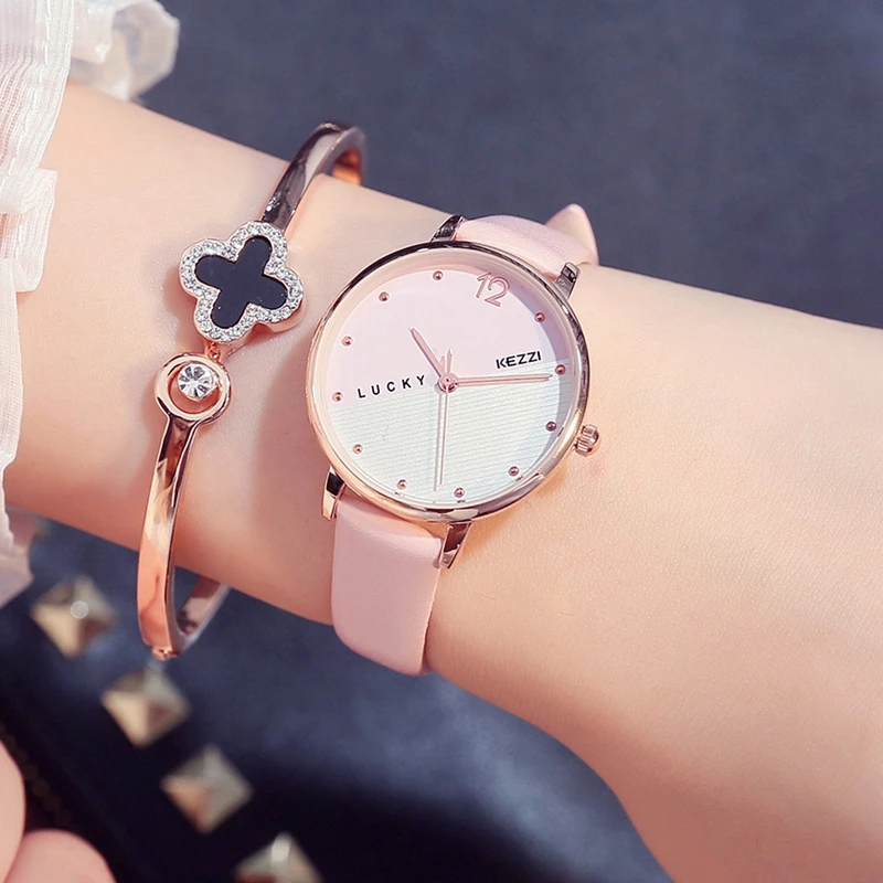 

Student Personality Leather watchband Girl Lucky big dial Watch Waterproof Watch ladies wrist Watch