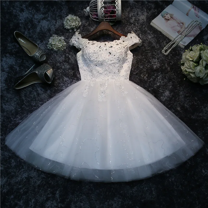 LYG-A5 # Bruidsmeisjekleding Boor Lace Up Rode En Witte Korte Wedding Party Prom Dress Groothandel Bruid Trouwen Meisjes Afstuderen