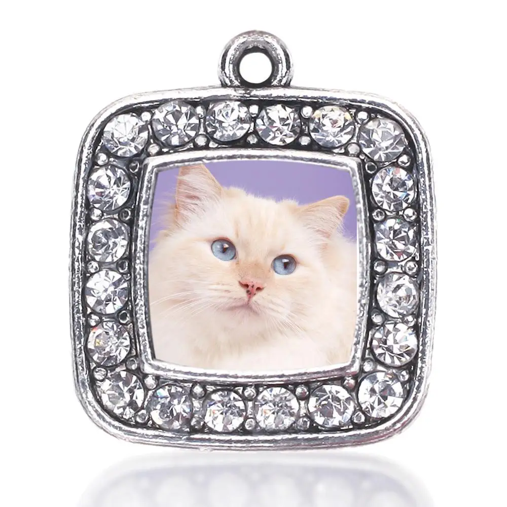 RAGDOLL CAT CIRCLE SQUARE CHARM antique silver plated jewelry