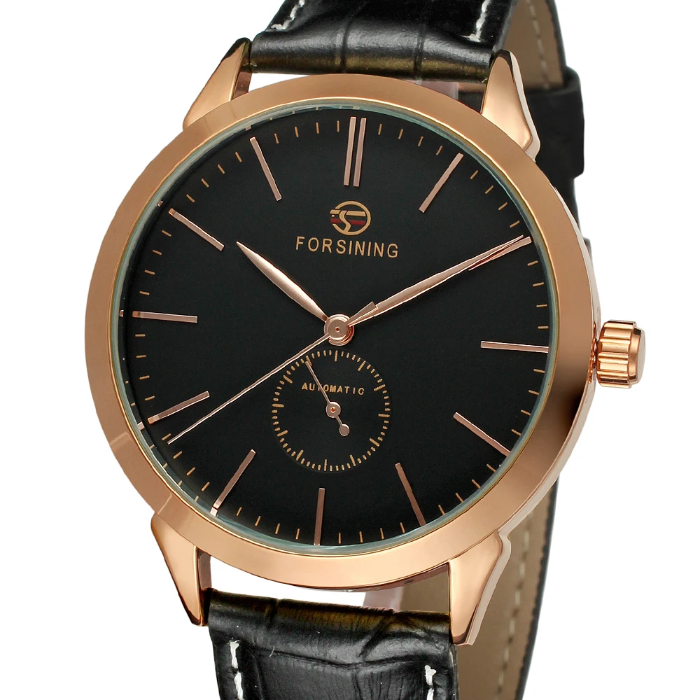 2019 Forsining Top Brand Automatic Mechanical Clock Men Leather Strap Simple Thin Gold Mens Business Dress Gift Wrist Watches