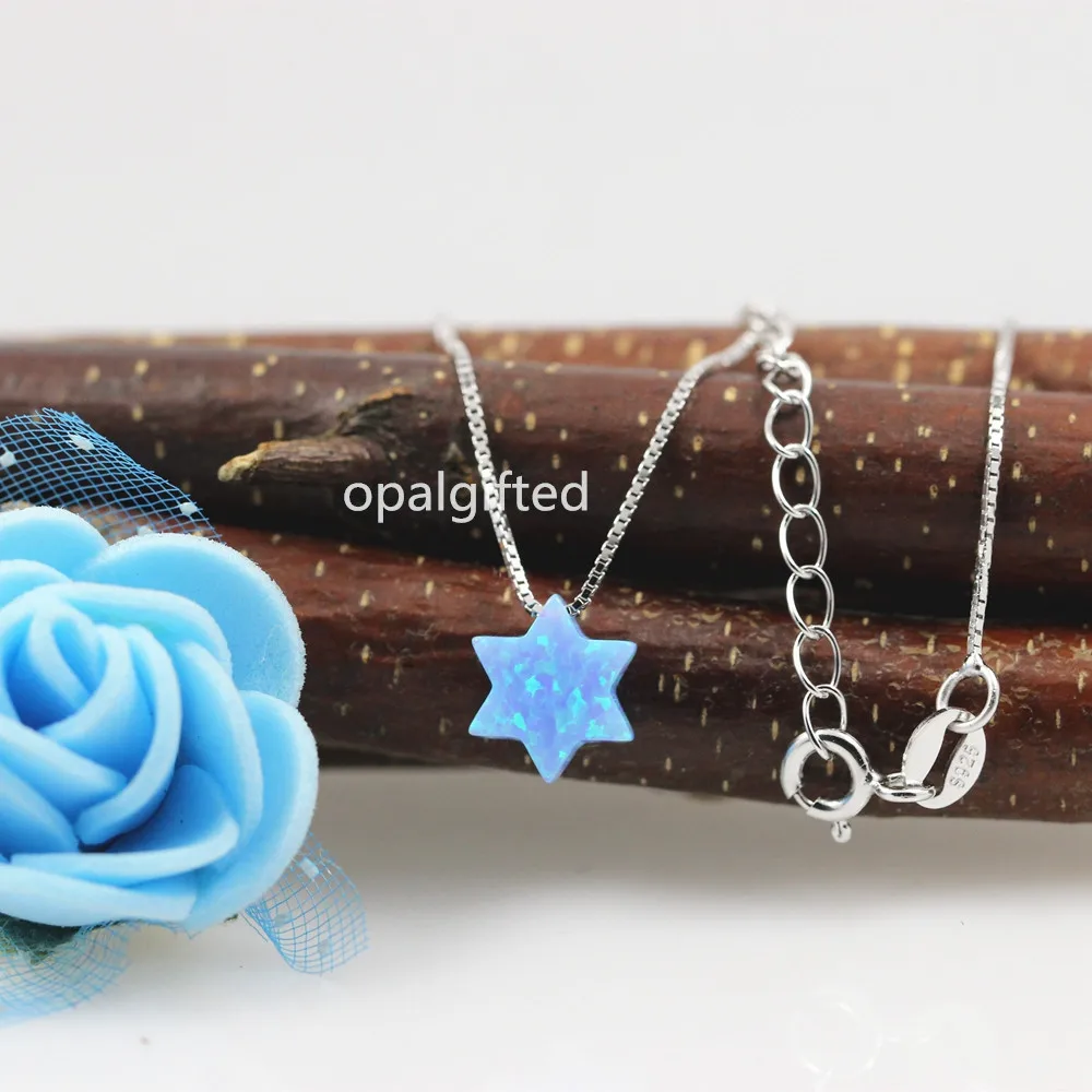 (1pc/lot)2024 New Fashion 10mm light blue/white Jewish Star of David Opal Pendant Necklace Women opal jewelry with 925 silver