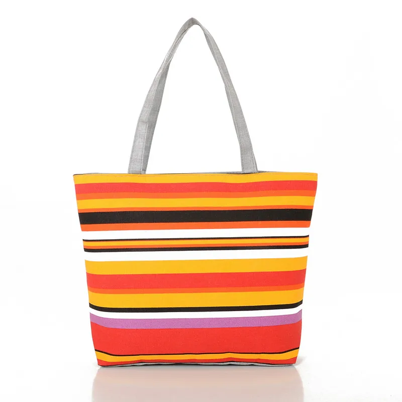 Molmfy Canvas Shopper Bag Striped Rainbow Prints Beach Bags Tote Women Ladies Girls Shoulder bag Casual Shopping Handbag