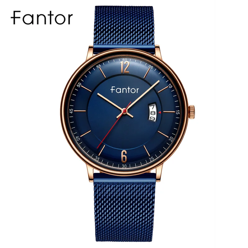 Imagem -02 - Fantor Marca Homem Luxo Moda Negócio à Prova Impermeável Água Quartzo Data Homem Casual Relógio de Pulso Azul