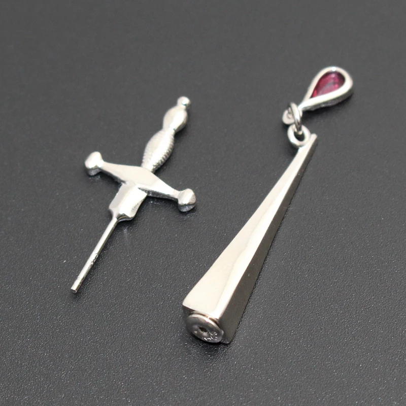 925 Sterling Silver Cesare\'s Veto Sword Blood Red Gothic Stud Earring Jewelry