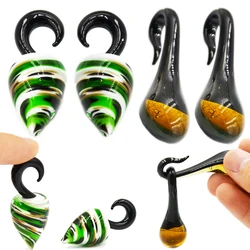 Showlove-1 Pair Pyrex Glass Dew Drop Water Swan Shape Ear Weight Ear Expander Plug Flesh Tunnel Ear Stretcher Piercing Jewelry