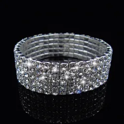 2023 New Shiny SWide 5 Row Bridal Wedding Elastic Rope Bracelet Crystal Womens Bracelets & Bangles Lover Girl Party Gifts
