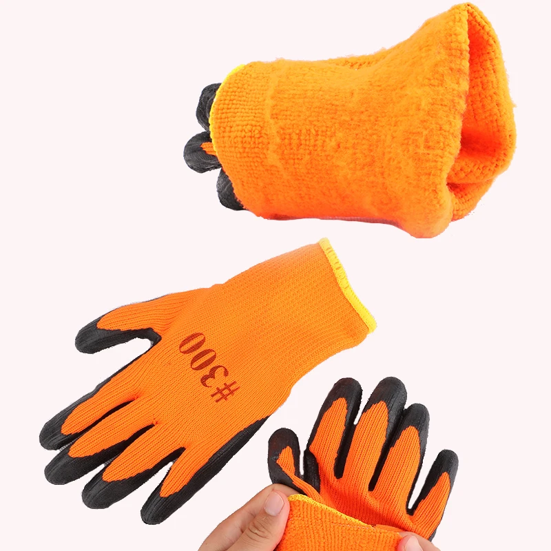 5-Pairs Winter Thermal Anti-Slip Waterproof Work Gloves Latex Rubber Coated For Garden Repairing Builder Work Safety Gloves